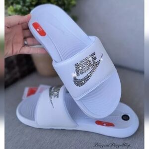 Nike Victori One Slide Sandals Custom with Swarovski Crystal Rhinestones Bling